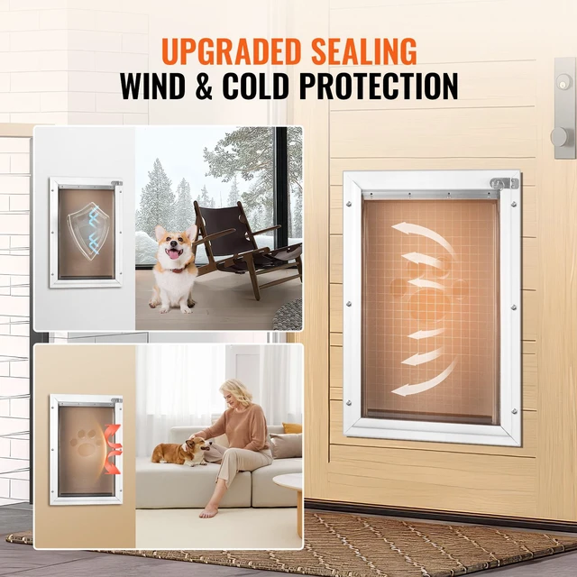 Alt view image 3 of 7 - Pet Door, 16.65" x 27.44" Aluminum Frame with Lock and Flap System, Weatherproof Doggy Door, Easy to Install in Interior or Exterior Doors, Pet Door Suitable for Cat Doggie Kitties (White-XL)