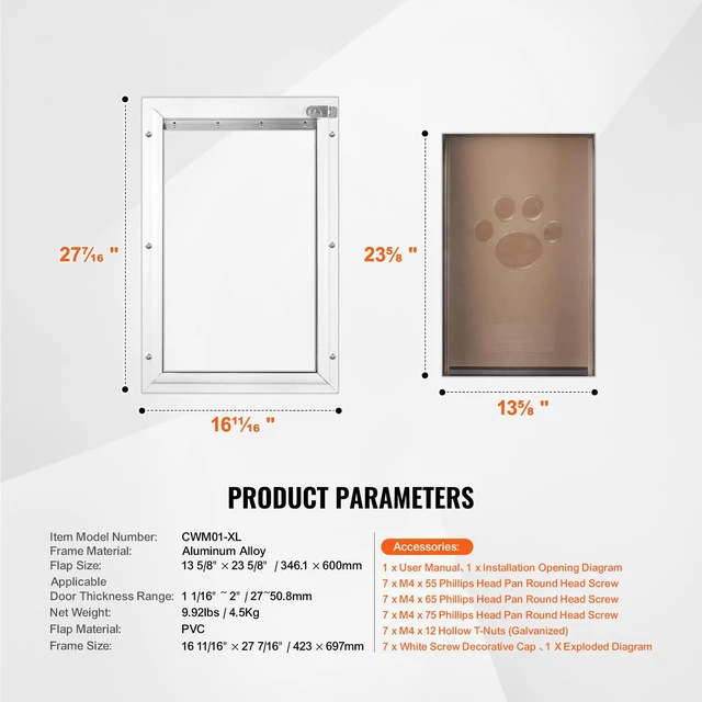 Alt view image 7 of 7 - Pet Door, 16.65" x 27.44" Aluminum Frame with Lock and Flap System, Weatherproof Doggy Door, Easy to Install in Interior or Exterior Doors, Pet Door Suitable for Cat Doggie Kitties (White-XL)