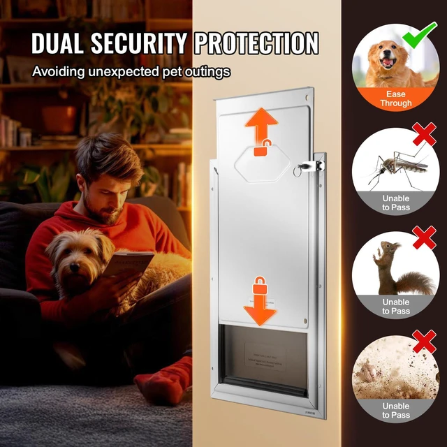 Alt view image 6 of 7 - Pet Door, 16.65" x 27.44" Aluminum Frame with Lock and Flap System, Weatherproof Doggy Door, Easy to Install in Interior or Exterior Doors, Pet Door Suitable for Cat Doggie Kitties (White-XL)