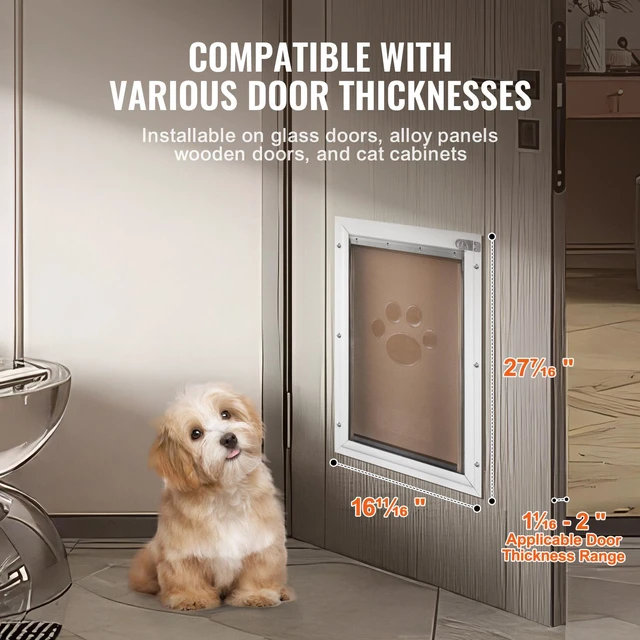 Alt view image 4 of 7 - Pet Door, 16.65" x 27.44" Aluminum Frame with Lock and Flap System, Weatherproof Doggy Door, Easy to Install in Interior or Exterior Doors, Pet Door Suitable for Cat Doggie Kitties (White-XL)