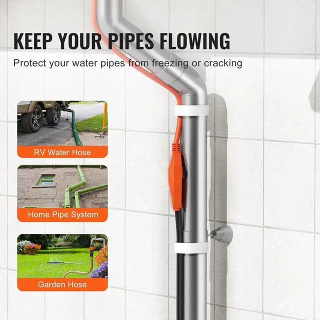 Alt view image 4 of 7 - Pipe Heating Cable, 9FT 7W/FT Heat Tape for Pipes with Built-in Thermostat, Water Pipe Heat Cable Protects PVC Hose, Metal and Plastic Pipe from Freezing