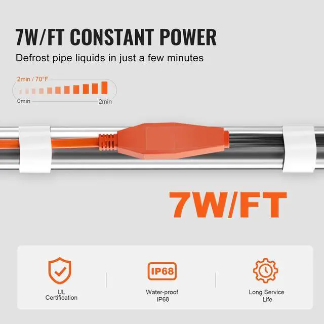 Alt view image 3 of 7 - Pipe Heating Cable, 9FT 7W/FT Heat Tape for Pipes with Built-in Thermostat, Water Pipe Heat Cable Protects PVC Hose, Metal and Plastic Pipe from Freezing