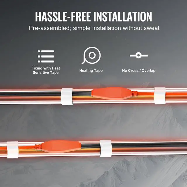 Alt view image 6 of 7 - Pipe Heating Cable, 9FT 7W/FT Heat Tape for Pipes with Built-in Thermostat, Water Pipe Heat Cable Protects PVC Hose, Metal and Plastic Pipe from Freezing