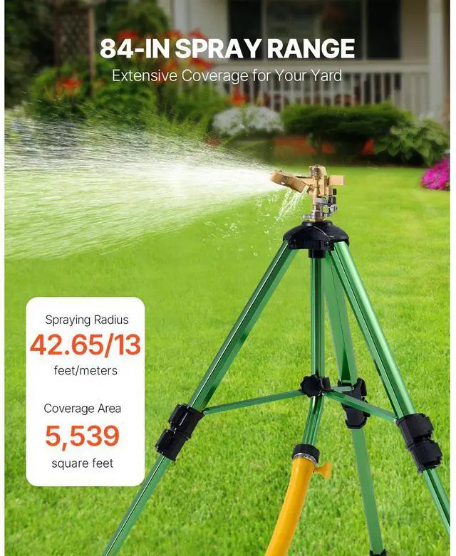 Alt view image 2 of 7 - Impact Sprinkler on Tripod Base, 2 Packs, Heavy Duty Tripod Sprinklers with Brass Head & 3/4"NH Connector, 360 Degree Large Area Irrigation Sprinkler, Adjustable Heights Sprinkler for Yard
