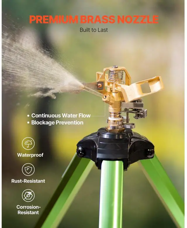 Alt view image 6 of 7 - Impact Sprinkler on Tripod Base, 2 Packs, Heavy Duty Tripod Sprinklers with Brass Head & 3/4"NH Connector, 360 Degree Large Area Irrigation Sprinkler, Adjustable Heights Sprinkler for Yard