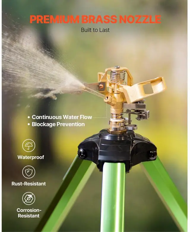 Alt view image 6 of 7 - Impact Sprinkler on Tripod Base, Heavy Duty Tripod Sprinklers with Brass Head & 3/4" Connector, 360 Degree Large Area Coverage Irrigation Sprinkler, Adjustable Heights Sprinkler for Yard Green