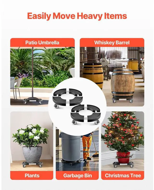 Alt view image 5 of 7 - Trash Can Dolly with 4 Lockable Wheels, 440lbs Weight Capacity, 2 Packs Round Trash Can Roller Base, 15-22.8 in Adjustable, Heavy Duty Plant Caddy, Multi-Functional Rolling Dolly Cart, Black