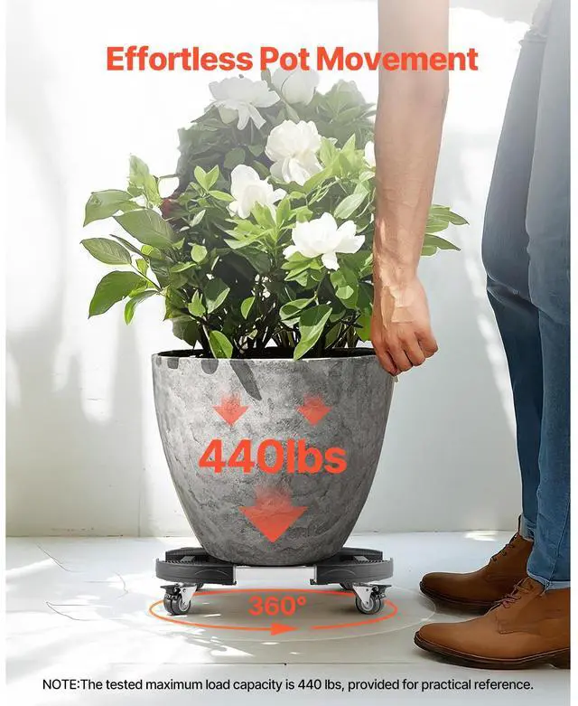 Alt view image 2 of 7 - Trash Can Dolly with 4 Lockable Wheels, 440lbs Weight Capacity, 2 Packs Round Trash Can Roller Base, 15-22.8 in Adjustable, Heavy Duty Plant Caddy, Multi-Functional Rolling Dolly Cart, Black