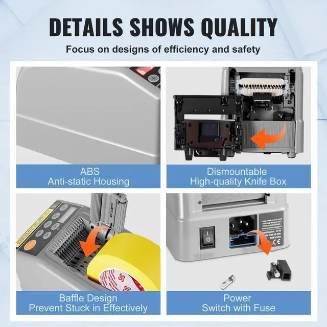 Alt view image 5 of 7 - Automatic Tape Dispenser Adhesive Electric Tape Cutter Packaging Machine Tape Cutting Machine 6-60mm Tape Width