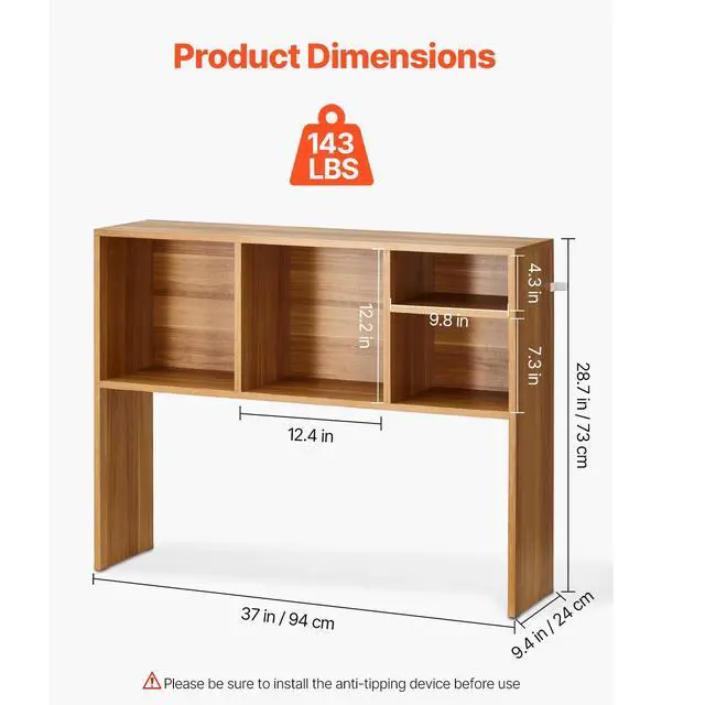 Alt view image 3 of 7 - Desktop Bookshelf, 1-Tier Wood Desktop Storage Organizer, 37" x 9.4" x 28.7" Office Storage Rack Wood Display Shelf, Desktop Bookshelf Hutch with Anti-Slip Feet Pads, for Office, Home & Dorm