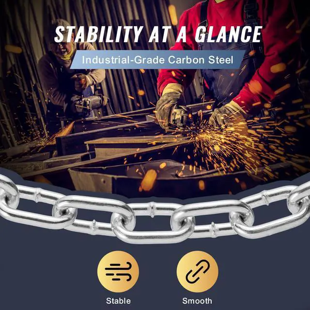 Alt view image 3 of 7 - Proof Coil Chain, 5/16" x 92', 1667 lbs Safe Working Load, Zinc Plated Proof Tested Coil Chain with Two Quick Links, Galvanized Carbon Steel Link Chain for Towing, Hanging, Camping, Pet Towing