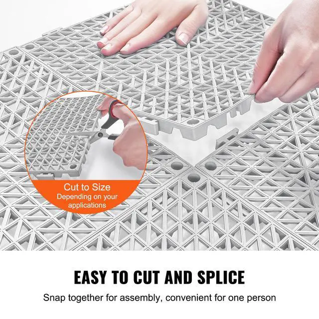 Alt view image 4 of 7 - Interlocking Tile 50PCS Gray, Drainage Tiles 12" x 12" Splicing, Soft PVC Interlocking Drainage Floor Tiles, Non-Slip Drainage Holes for Restroom, Bathroom, Kitchen, Pool, Wet Areas