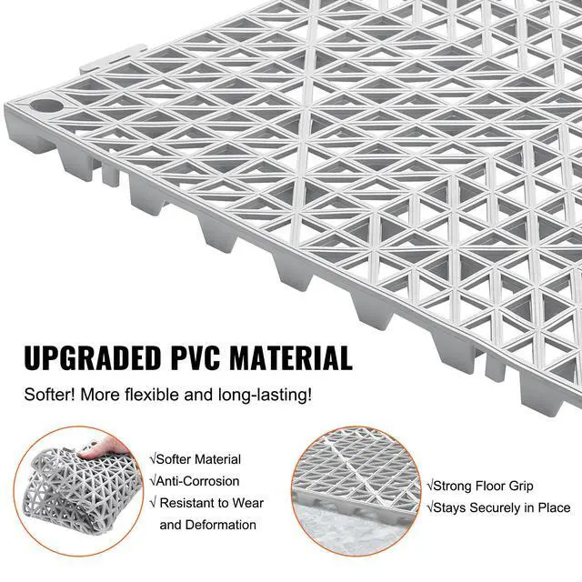 Alt view image 3 of 7 - Interlocking Tile 50PCS Gray, Drainage Tiles 12" x 12" Splicing, Soft PVC Interlocking Drainage Floor Tiles, Non-Slip Drainage Holes for Restroom, Bathroom, Kitchen, Pool, Wet Areas