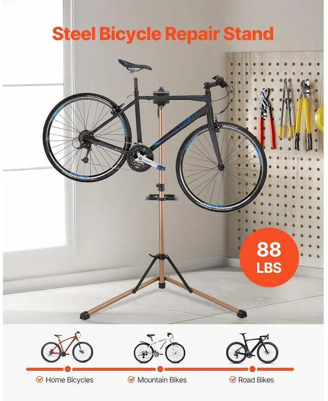 Alt view image 2 of 7 - Bike Repair Stand, 88 lb Heavy-duty Bicycle Work Stand with 41.3-59.8 in Adjustable Height & Magnetic Tool Tray, Foldable Bicycle Maintenance Rack, Shop Home Mechanics for Mountain & Road Bike