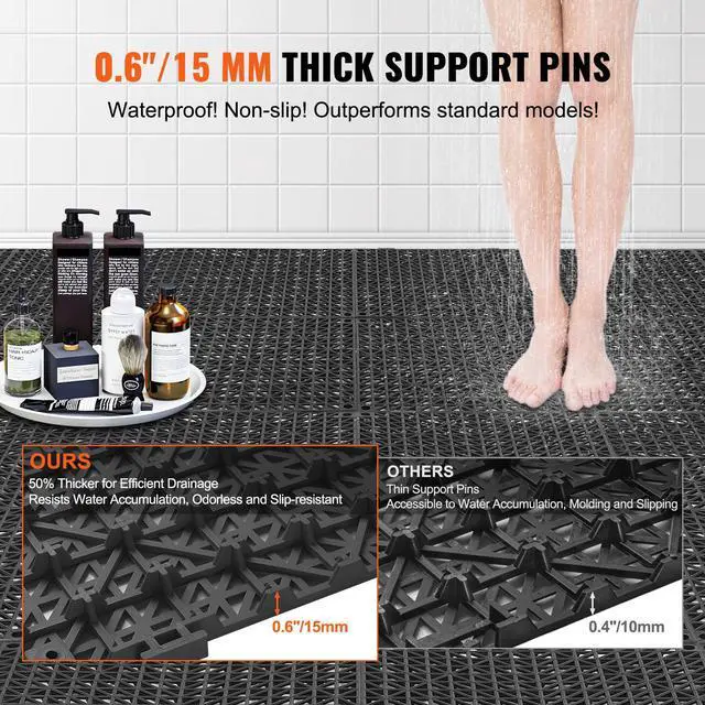 Alt view image 2 of 7 - Interlocking Tile 55PCS Black, Drainage Tiles 12" x 12" Splicing, Soft PVC Interlocking Drainage Floor Tiles, Non-Slip Drainage Holes for Restroom, Bathroom, Kitchen, Pool, Wet Areas