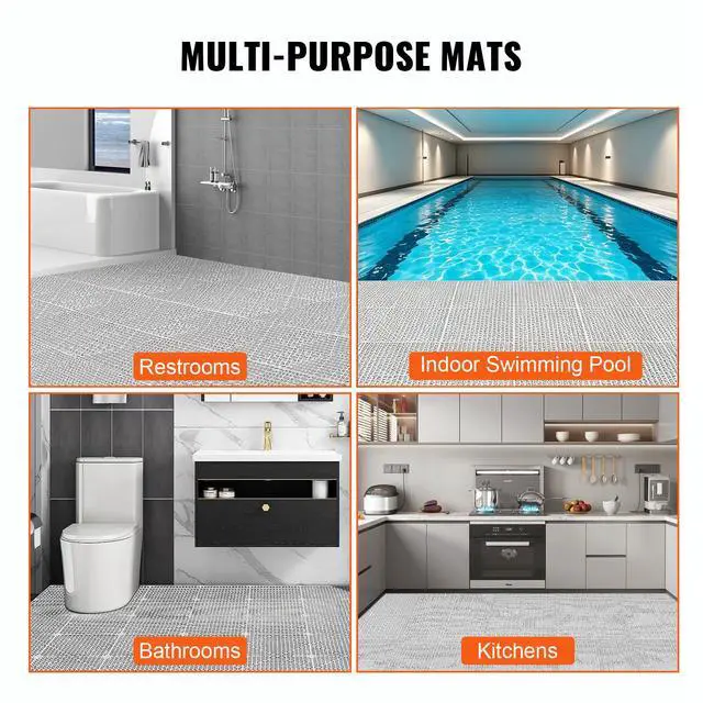 Alt view image 6 of 7 - Interlocking Tile 50PCS Gray, Drainage Tiles 12" x 12" Splicing, Soft PVC Interlocking Drainage Floor Tiles, Non-Slip Drainage Holes for Restroom, Bathroom, Kitchen, Pool, Wet Areas