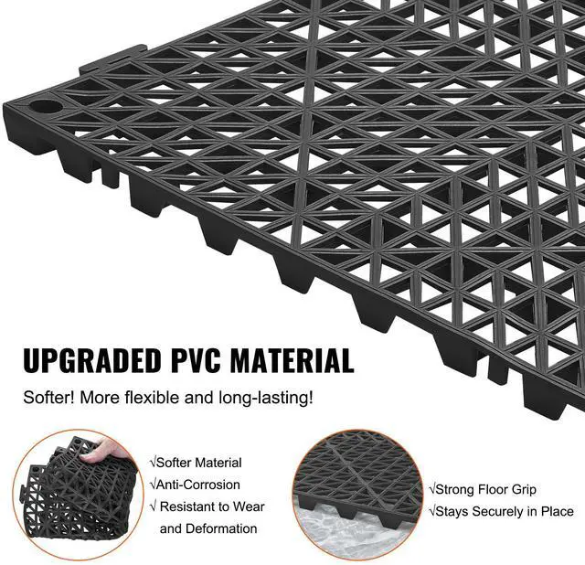 Alt view image 3 of 7 - Interlocking Tile 55PCS Black, Drainage Tiles 12" x 12" Splicing, Soft PVC Interlocking Drainage Floor Tiles, Non-Slip Drainage Holes for Restroom, Bathroom, Kitchen, Pool, Wet Areas