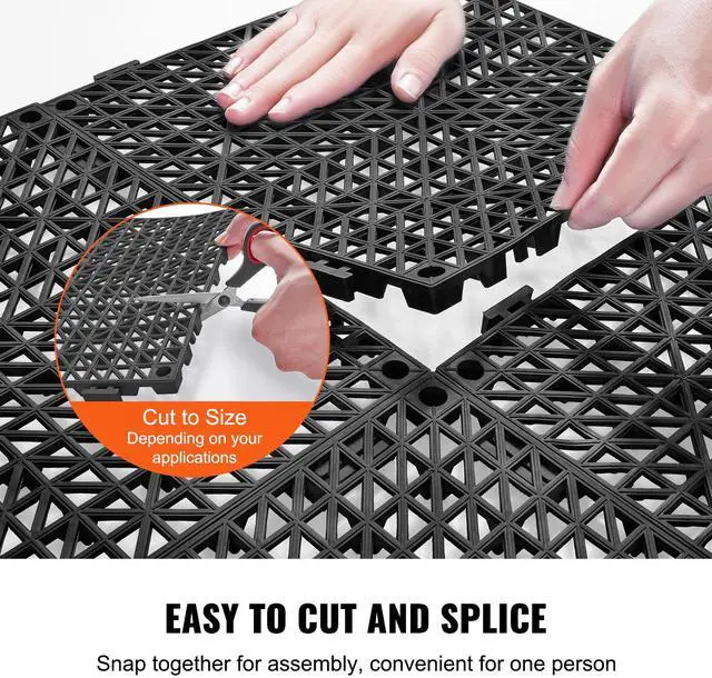Alt view image 4 of 7 - Interlocking Tile 55PCS Black, Drainage Tiles 12" x 12" Splicing, Soft PVC Interlocking Drainage Floor Tiles, Non-Slip Drainage Holes for Restroom, Bathroom, Kitchen, Pool, Wet Areas