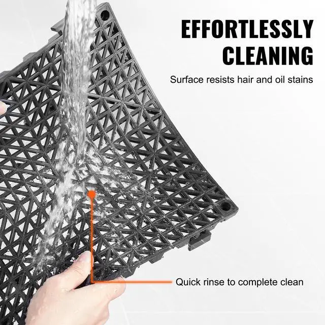 Alt view image 5 of 7 - Interlocking Tile 55PCS Black, Drainage Tiles 12" x 12" Splicing, Soft PVC Interlocking Drainage Floor Tiles, Non-Slip Drainage Holes for Restroom, Bathroom, Kitchen, Pool, Wet Areas