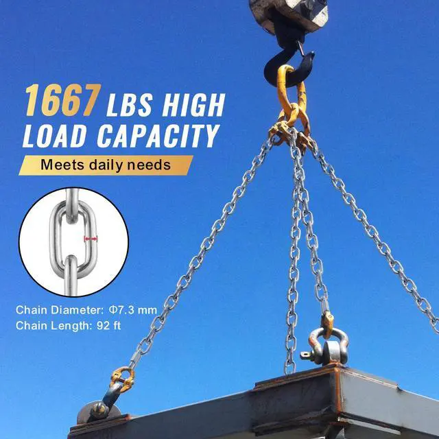 Alt view image 2 of 7 - Proof Coil Chain, 5/16" x 92', 1667 lbs Safe Working Load, Zinc Plated Proof Tested Coil Chain with Two Quick Links, Galvanized Carbon Steel Link Chain for Towing, Hanging, Camping, Pet Towing