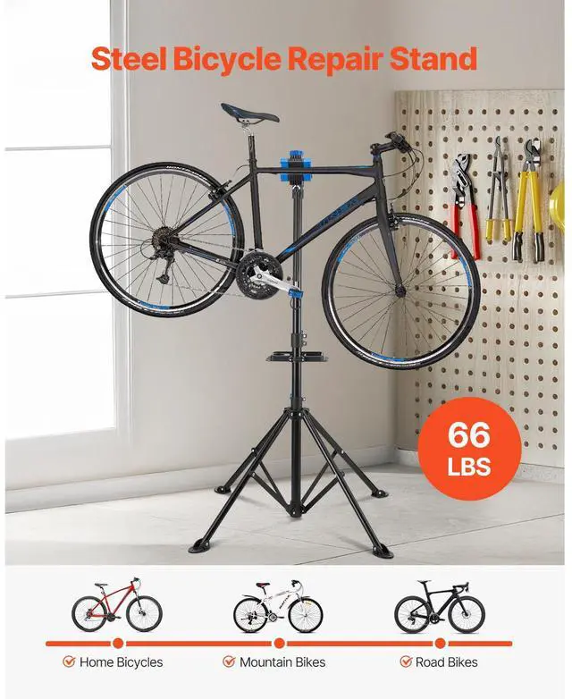 Alt view image 2 of 7 - Bike Repair Stand, 66 lb Heavy-duty Bicycle Work Stand with 32.8-56.6 in Adjustable Height & Magnetic Tool Tray, Foldable Bicycle Maintenance Rack, Shop Home Mechanics for Mountain & Road Bike