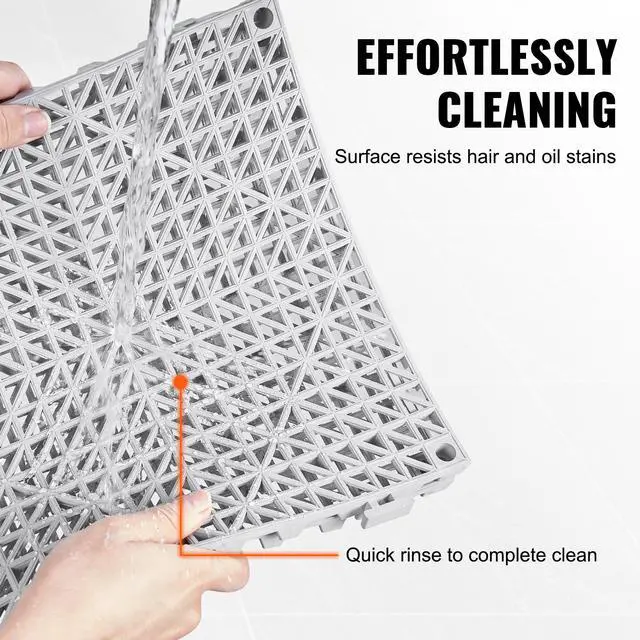 Alt view image 5 of 7 - Interlocking Tile 50PCS Gray, Drainage Tiles 12" x 12" Splicing, Soft PVC Interlocking Drainage Floor Tiles, Non-Slip Drainage Holes for Restroom, Bathroom, Kitchen, Pool, Wet Areas