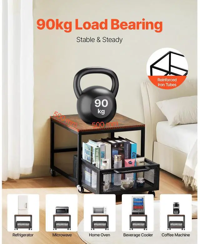 Alt view image 2 of 7 - VEVOR Mini Fridge Stand 198lbs with Storage Cart & Swivel Wheels Dark Brown