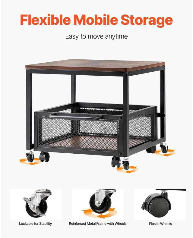 Alt view image 4 of 7 - VEVOR Mini Fridge Stand 198lbs with Storage Cart & Swivel Wheels Dark Brown