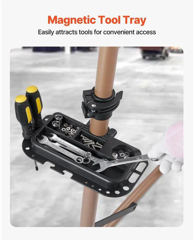 Alt view image 6 of 7 - Bike Repair Stand, 88 lb Heavy-duty Bicycle Work Stand with 41.3-59.8 in Adjustable Height & Magnetic Tool Tray, Foldable Bicycle Maintenance Rack, Shop Home Mechanics for Mountain & Road Bike