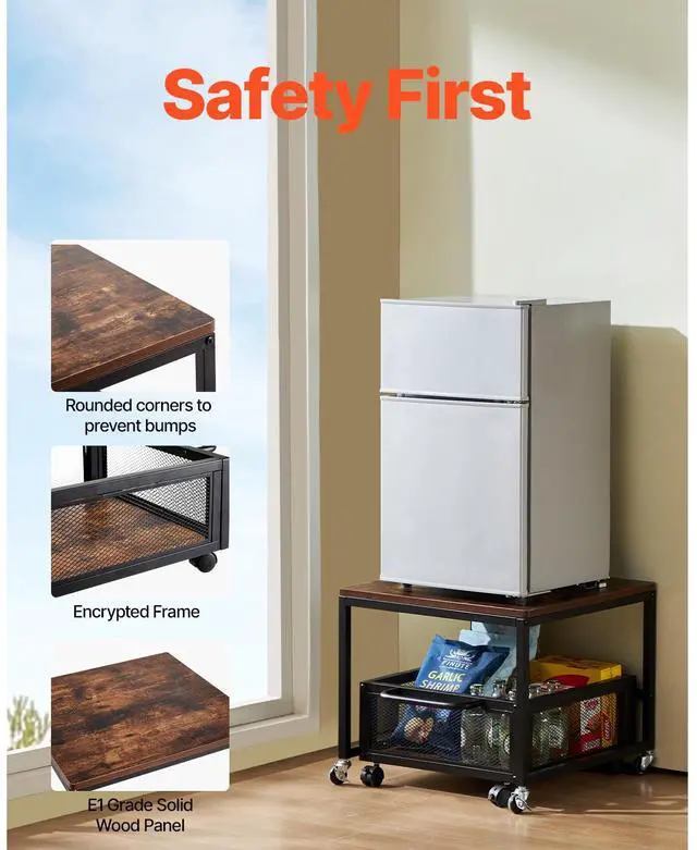 Alt view image 5 of 7 - VEVOR Mini Fridge Stand 198lbs with Storage Cart & Swivel Wheels Dark Brown