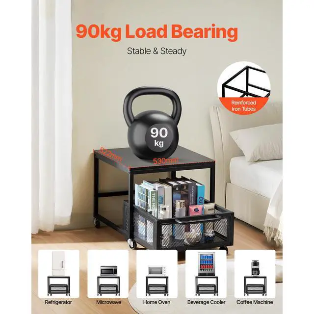 Alt view image 2 of 7 - Mini Fridge Stand with Storage, 198 lbs Mini Fridge Table with Movable Storage Cart & Swivel Wheels, Beverage Refrigerator Stand for Coffee Bar, Mini Fridge Organizer for Office Home Dorm, Black