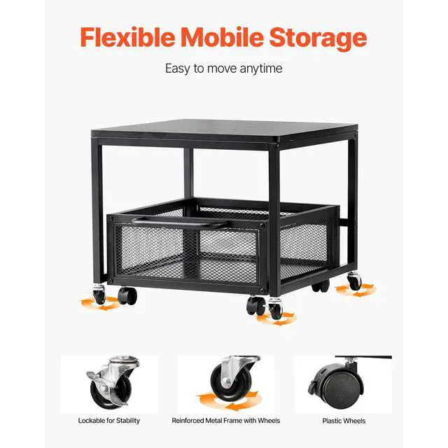 Alt view image 4 of 7 - Mini Fridge Stand with Storage, 198 lbs Mini Fridge Table with Movable Storage Cart & Swivel Wheels, Beverage Refrigerator Stand for Coffee Bar, Mini Fridge Organizer for Office Home Dorm, Black