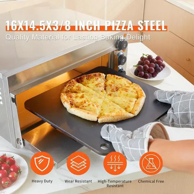 Alt view image 2 of 7 - VEVOR Pizza Steel, 16" x 14.5" x 3/8" Pizza Steel Plate for Oven, Pre-Seasoned Carbon Steel Pizza Baking Stone with 20X Higher Conductivity, Heavy Duty Pizza Pan for Outdoor Grill, Indoor Oven
