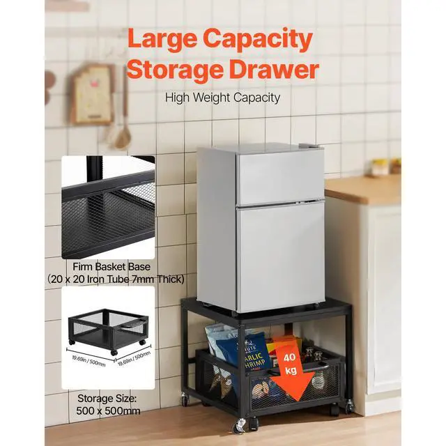 Alt view image 3 of 7 - Mini Fridge Stand with Storage, 198 lbs Mini Fridge Table with Movable Storage Cart & Swivel Wheels, Beverage Refrigerator Stand for Coffee Bar, Mini Fridge Organizer for Office Home Dorm, Black