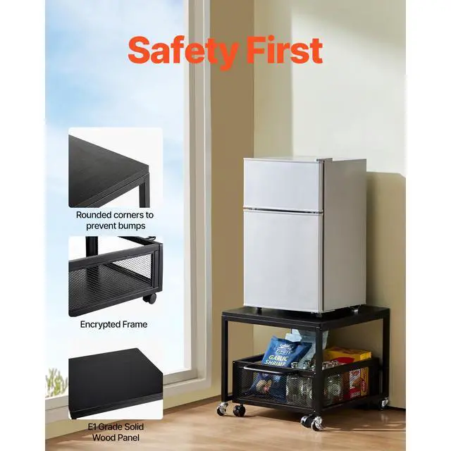 Alt view image 5 of 7 - Mini Fridge Stand with Storage, 198 lbs Mini Fridge Table with Movable Storage Cart & Swivel Wheels, Beverage Refrigerator Stand for Coffee Bar, Mini Fridge Organizer for Office Home Dorm, Black