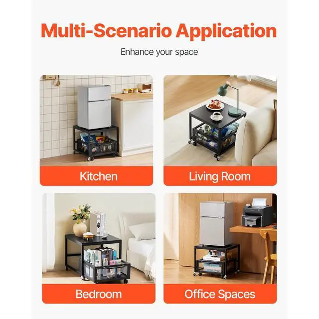 Alt view image 6 of 7 - Mini Fridge Stand with Storage, 198 lbs Mini Fridge Table with Movable Storage Cart & Swivel Wheels, Beverage Refrigerator Stand for Coffee Bar, Mini Fridge Organizer for Office Home Dorm, Black