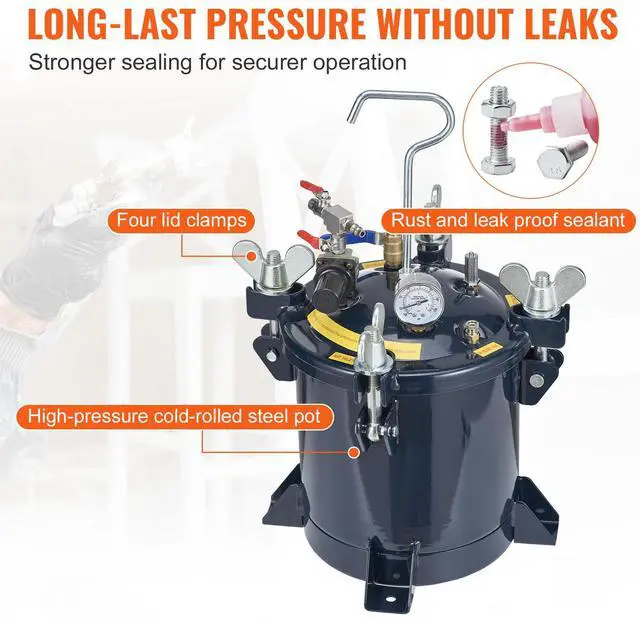 Alt view image 4 of 7 - 10L/2.5gal Spray Paint Pressure Pot Tank, 70PSI Max Air Paint Pressure Pot, Metal Rack and Leak Repair Sealant for Industry Home Decor Architecture Construction Automotive Painting