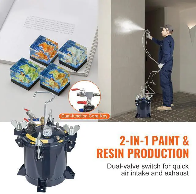 Alt view image 2 of 7 - 10L/2.5gal Spray Paint Pressure Pot Tank, 70PSI Max Air Paint Pressure Pot, Metal Rack and Leak Repair Sealant for Industry Home Decor Architecture Construction Automotive Painting