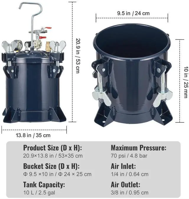 Alt view image 7 of 7 - 10L/2.5gal Spray Paint Pressure Pot Tank, 70PSI Max Air Paint Pressure Pot, Metal Rack and Leak Repair Sealant for Industry Home Decor Architecture Construction Automotive Painting