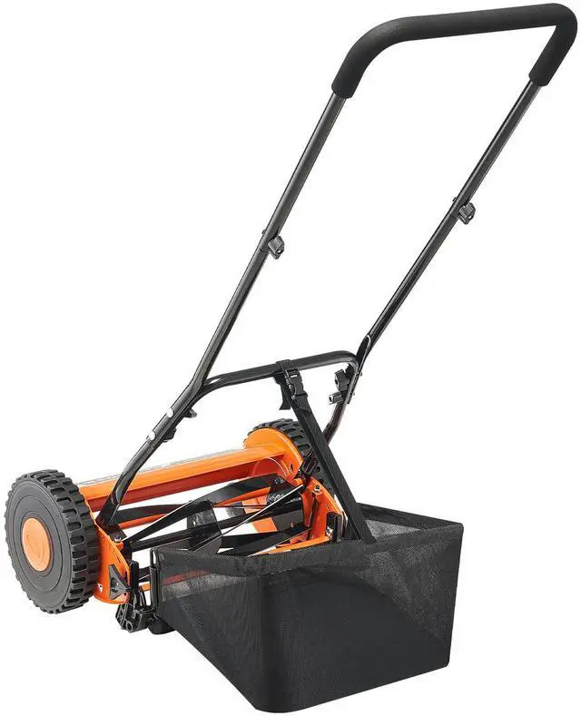Main image of Push Reel Lawn Mower 14 inch, 5 Blades Manual Push Mower No Motor, 0.6-1.75 in Adjustable Cutting Height, Walk-Behind Lawn Mowers with Grass Catcher Bag for Green Lawns, Driveways, Courtyards