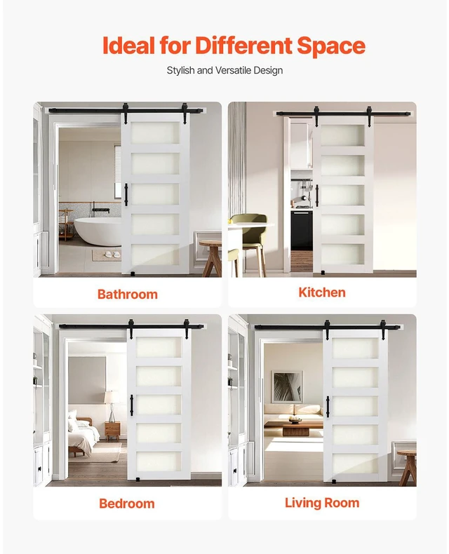 Alt view image 4 of 8 - VEVOR Sliding Barn Door with Hardware Kit 32 x 84 inch MDF Panel Frosted Glass