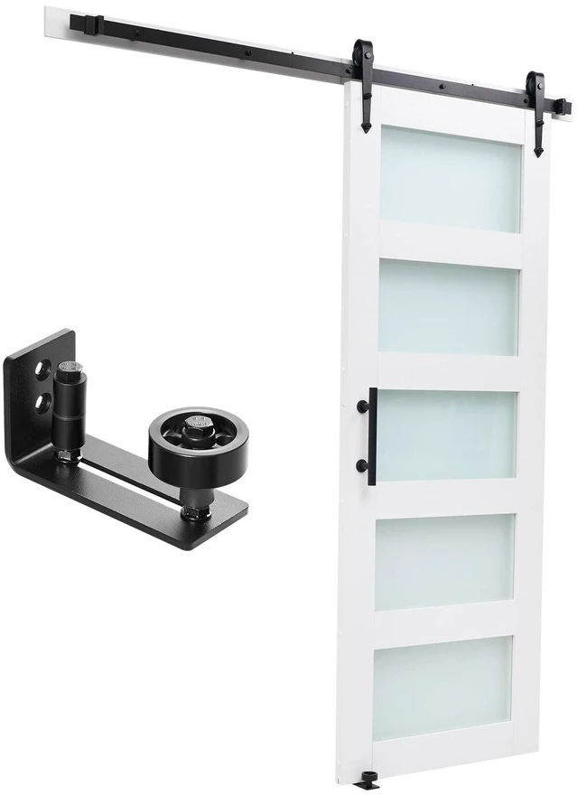 Alt view image 2 of 8 - VEVOR Sliding Barn Door with Hardware Kit 32 x 84 inch MDF Panel Frosted Glass