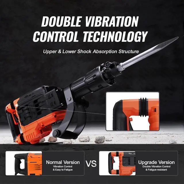 Alt view image 3 of 7 - VEVOR Demolition Jack Hammer, 3500W Jack Hammer Concrete Breaker, 2pcs Chisel with Gloves & 360°C Swiveling Front Handle for Trenching, 1900 BPM Heavy Duty Electric Jack Hammer, Black