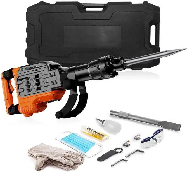 Main image of VEVOR Demolition Jack Hammer, 3500W Jack Hammer Concrete Breaker, 2pcs Chisel with Gloves & 360°C Swiveling Front Handle for Trenching, 1900 BPM Heavy Duty Electric Jack Hammer, Black