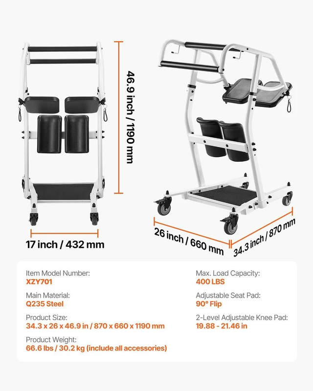 Alt view image 8 of 9 - Sit to Stand Patient Lift 400LB Capacity Stand Assist Lift Aid for Home Care Use