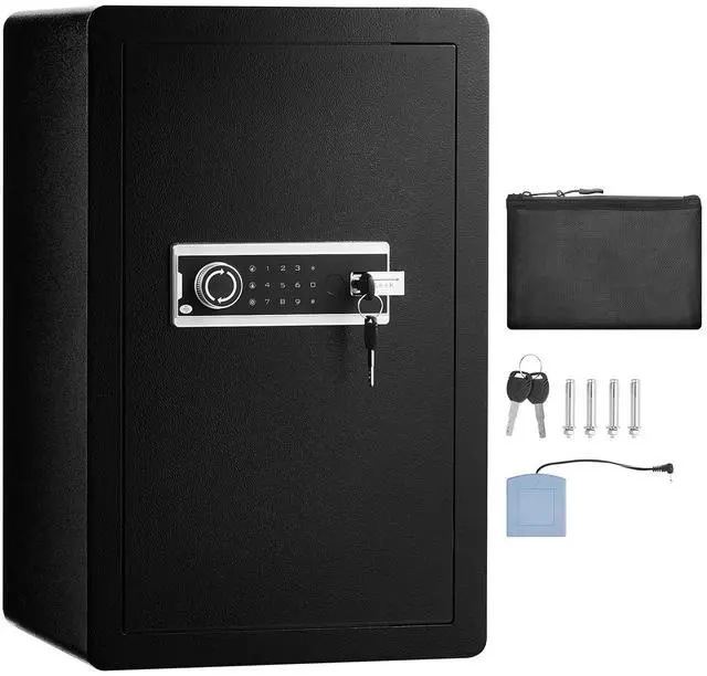 Main image of Single Door 3.5 cu.ft Safe Box with Key Lock & Password, Safe Lock Box with Fireproof Bag, Key Rack, LED Light, and 2 Shelves for Money, Documents, Jewelry, and Valuables, Black