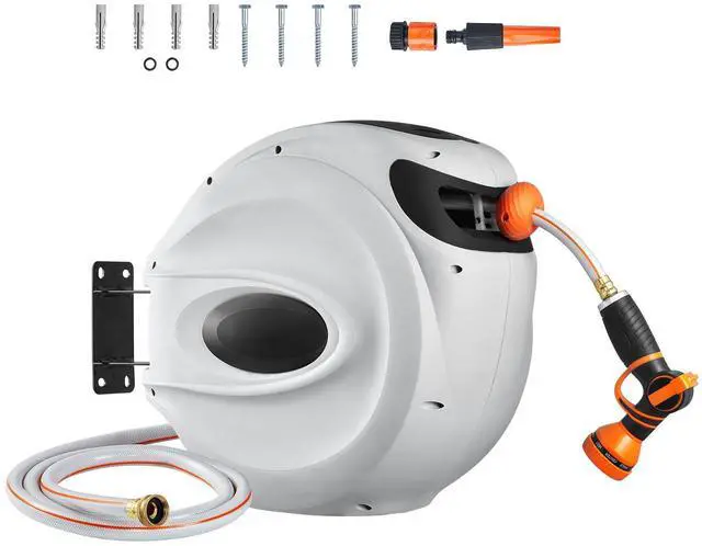 Main image of Retractable Hose Reel, 130 ft x 1/2 inch, 180° Swivel Bracket Wall-Mounted, Garden Water Hose Reel with 9-Pattern Nozzle, Automatic Rewind, Lock at Any Length, and Slow Return System