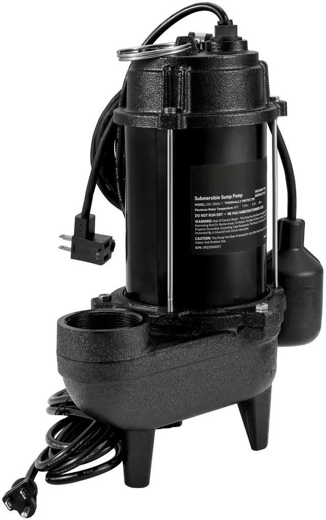 Main image of Submersible Sewage Pump, 3/4 HP, 5880 GPH, 1050W, Durable Cast Iron, Includes 2" Outlet and 10 ft Piggy-back Float Switch, Ideal for Septic Tanks, Basements