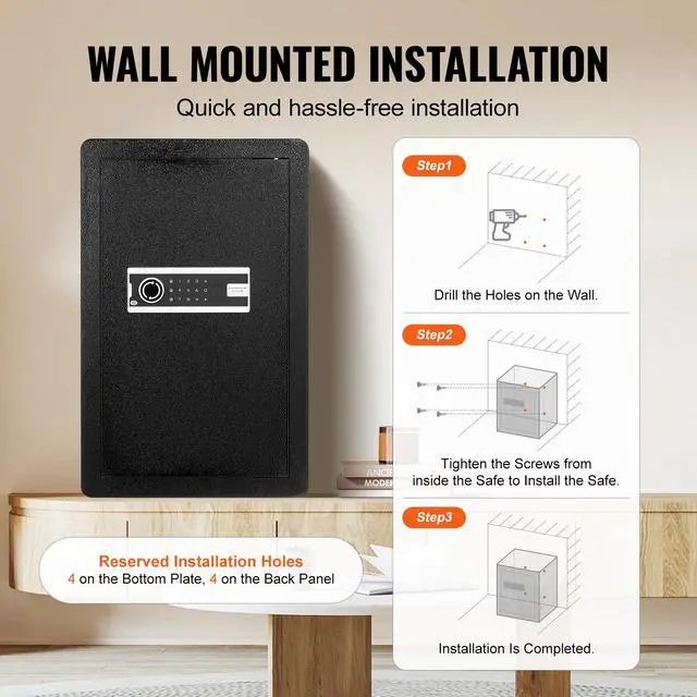 Alt view image 6 of 7 - Single Door 3.5 cu.ft Safe Box with Key Lock & Password, Safe Lock Box with Fireproof Bag, Key Rack, LED Light, and 2 Shelves for Money, Documents, Jewelry, and Valuables, Black