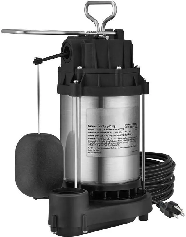 Main image of Sump Pump, 1/2 HP 3960 GPH, Submersible Stainless Steel Water Pump, 1-1/2" NPT Discharge With 33 ft Cord, Automatic Float Switch with Piggy-back Plug, for Indoor Basement Water Basin